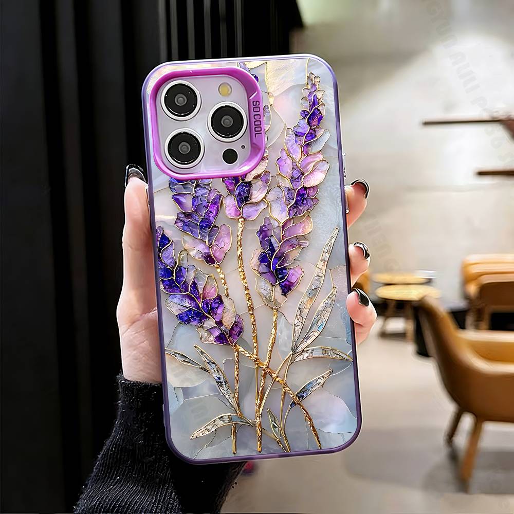 

Стеклянный чехол для телефона с цветами для IPhone 17 16e 16 15 14 13 12 Pro Max X XS MAX Задняя крышка iPhone13