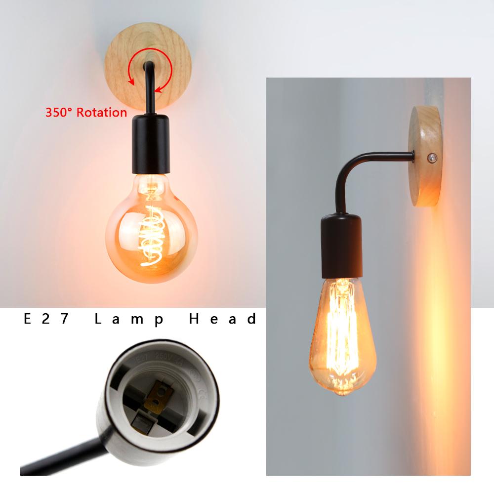 Retro Wood Wall Lamp E27 Vintage Loft Industrial Decoration Sconce Bedside Wall Light Fixture Indoor Lighting Bedroom luminaire