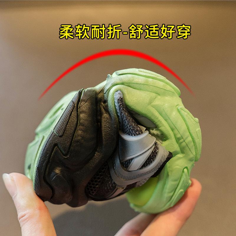 Color-blocking Boys Lace-up Breathable Mesh Sneakers 2024 Korean Style Kids Fashion Non-slip Street Style Sport Shoes for Girls