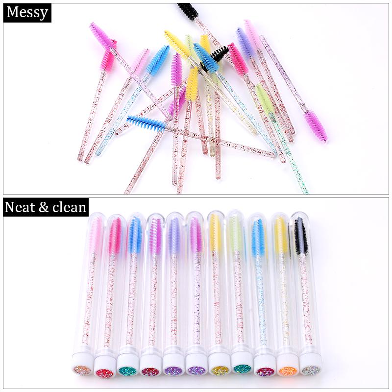 10/20Pc New Reusable Eyebrow Brush for Eyelash Extension Crystal Eyelash Brush Make Up Micro Drill Tube Mascara Stick Applicator