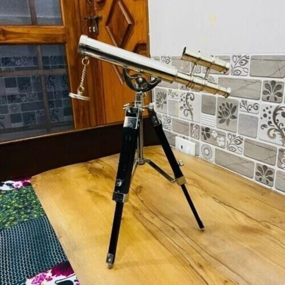 Ahşap Üçayaklı Ayaklı Pirinç Teleskop Denizcilik Denizcilik Vintage Masa Dekoru
