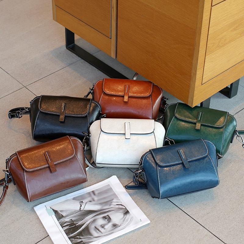 New leather women's bag oil wax cowhide shoulder bag versatile casual fashion portable messenger shell bag