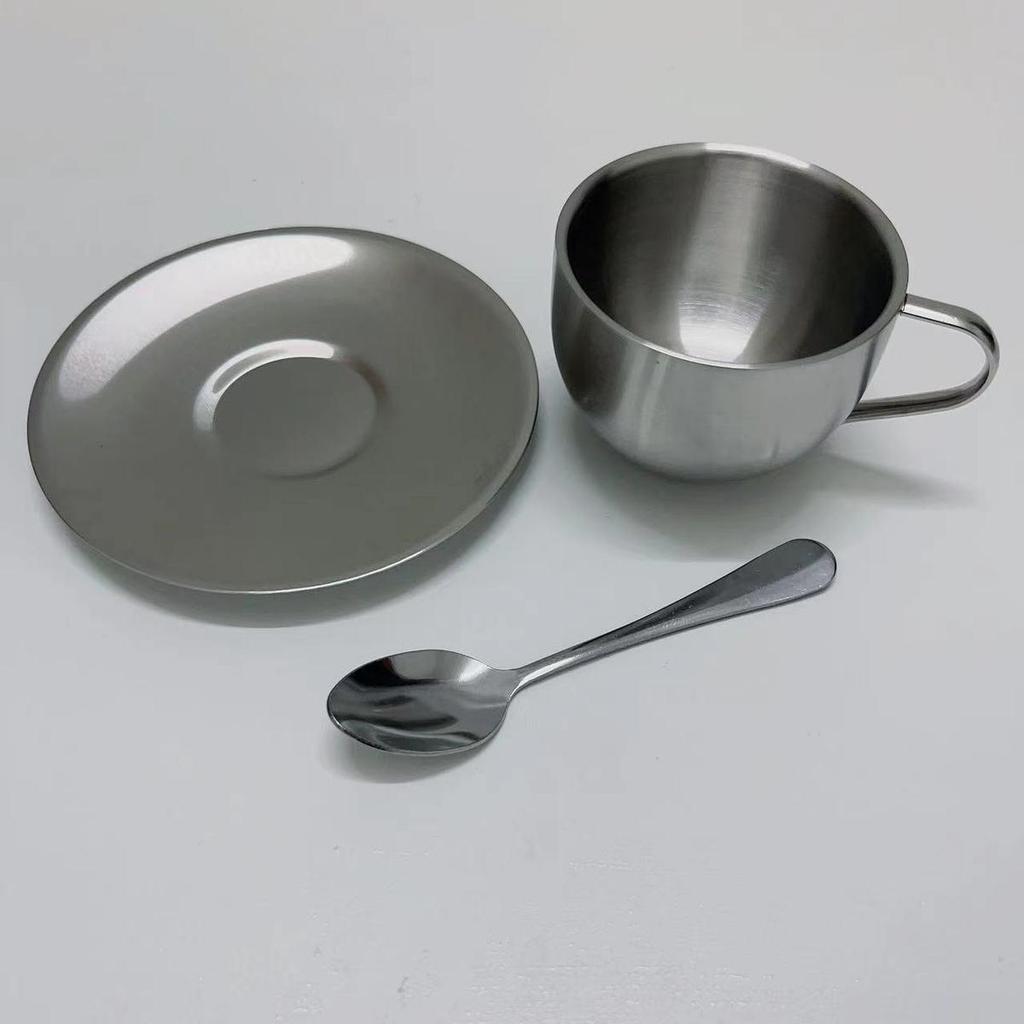 Stainless Steel Coffee & Tea Cup with Saucer and Spoon