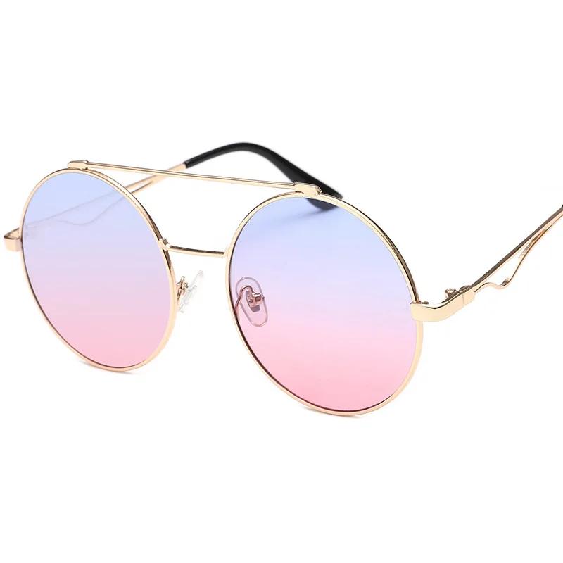 Vintage Round Sunglasses Men  New In Fashion Double Bridge Mirror Shades Women Trendy Retro Brand Design Sun Glasses