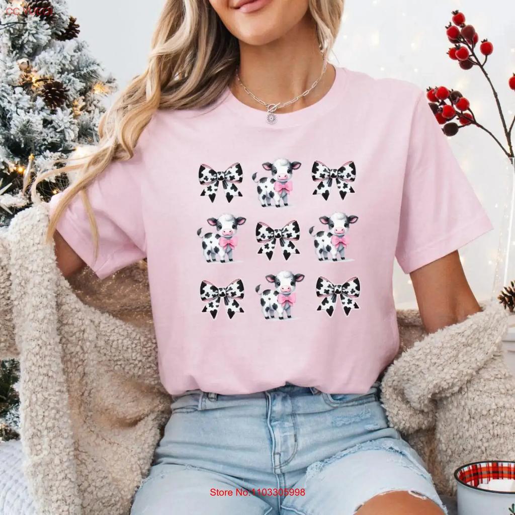 Coquette Cow Pattern Bow T Shirt Great Especially For Those Who Love Cows And Rustic Charm Vintage Comfortable Slightly