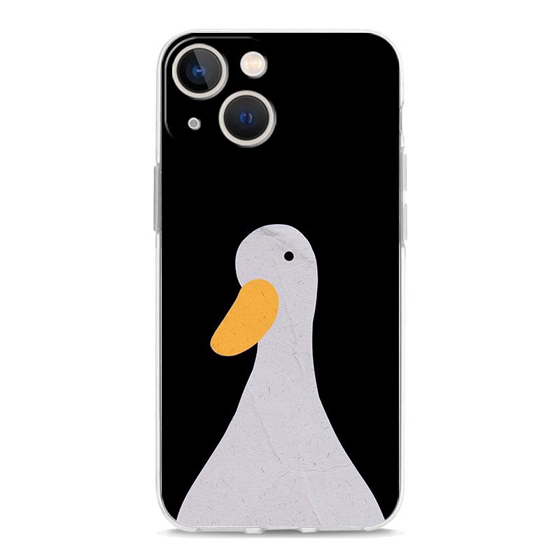 Cartoon Doubt Duck Transparent Phone Case For iPhone 15 16 14 13 12 11 Pro Max XS X XR SE 7 8 Plus TPU Clear Lens Protect Cover