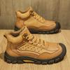 Medium top men's shoes leather outdoor non-slip thick sole wear-resistant lace-up bag head casual shoes men's mountaineering shoes hiking shoes