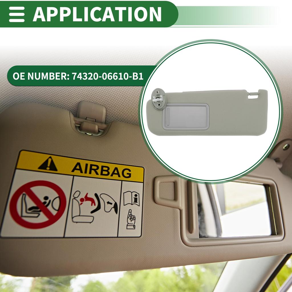 Motoforti Left Driver Sidecar Sun Visor Assembly with for Toyota Camry Part Numbers Mirror, Plastic, 12-17, Gray,
