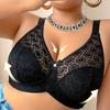Plus-size European and American Style Wire-free Pad-free Bra with Semi-sheer Openwork Lace Pattern