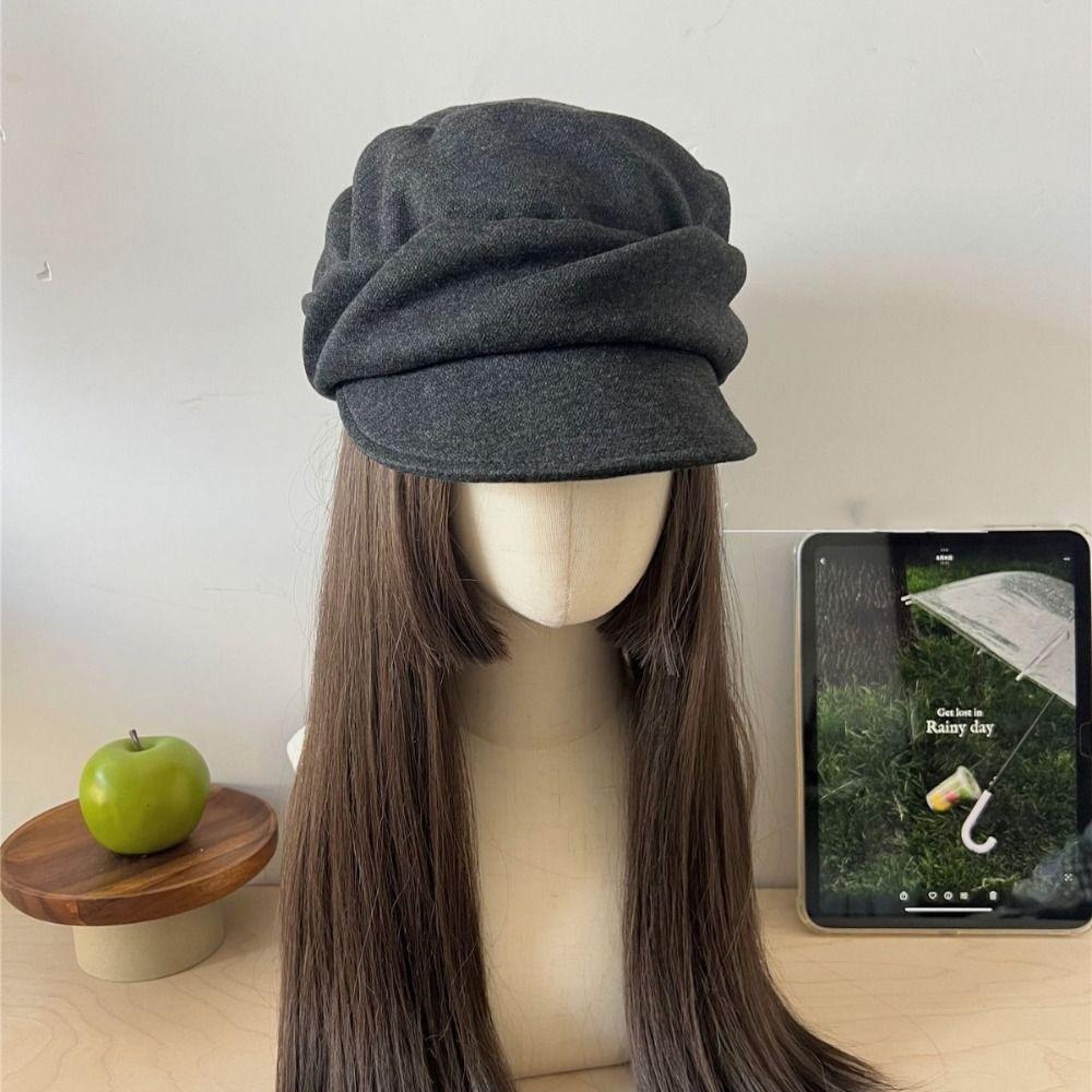 Personality British Style Wool Beret Brown Black Pleated Octagonal Hat Korean Style Newsboy Cap Painter Hat Outdoor