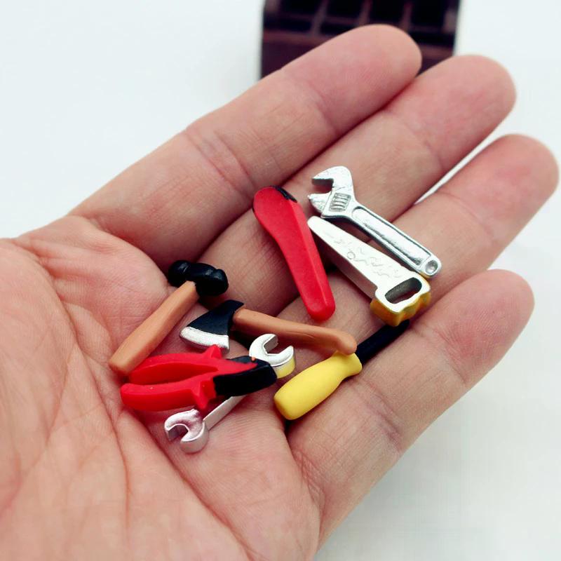1set Dollhouse Miniature Model 12 Toolbox Handmade Tools Sets Furniture Accessories for Doll House Decor Toys Decorative