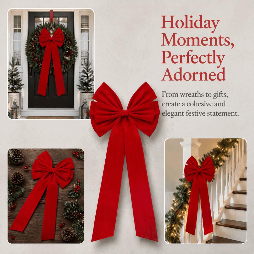 Large Size Christmas Bow Red Velvet Tree Topper Bow Giant Bow Ornament Front Door