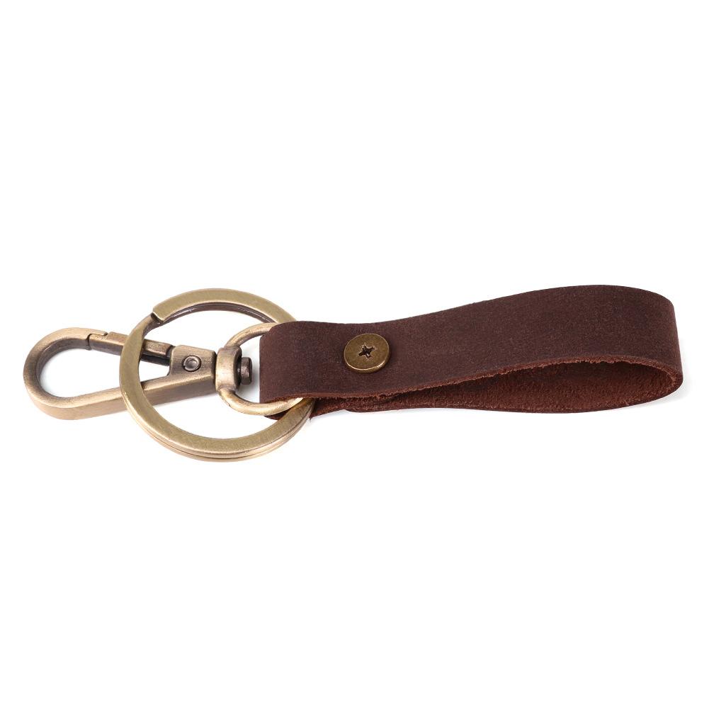 Vintage Handmade Leather Keychain, Crazy Horse Leather Key Ring for Men, Creative Gift Car Key Holder Craft Accessory