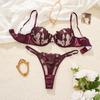 Purple French-style Floral Embroidery Lace Lingerie Set,sex and Soft Steel-bra Cup Supporting bra,Valentine's Day Party ZA824031