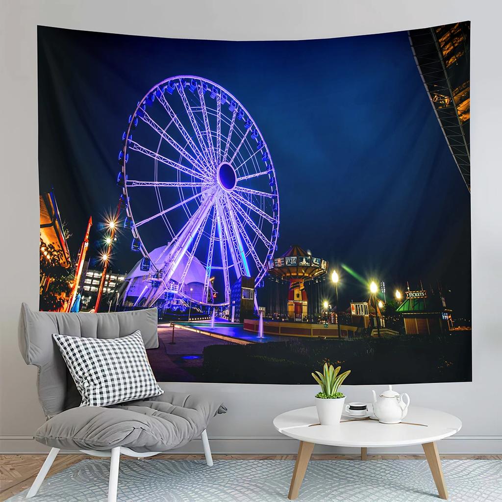 Paris Night View Tapestry Eiffel Tower Tapestry Ferris Wheel Tapestry Art Wall Hanging Home Living Room Bedroom Dorm Tapestries