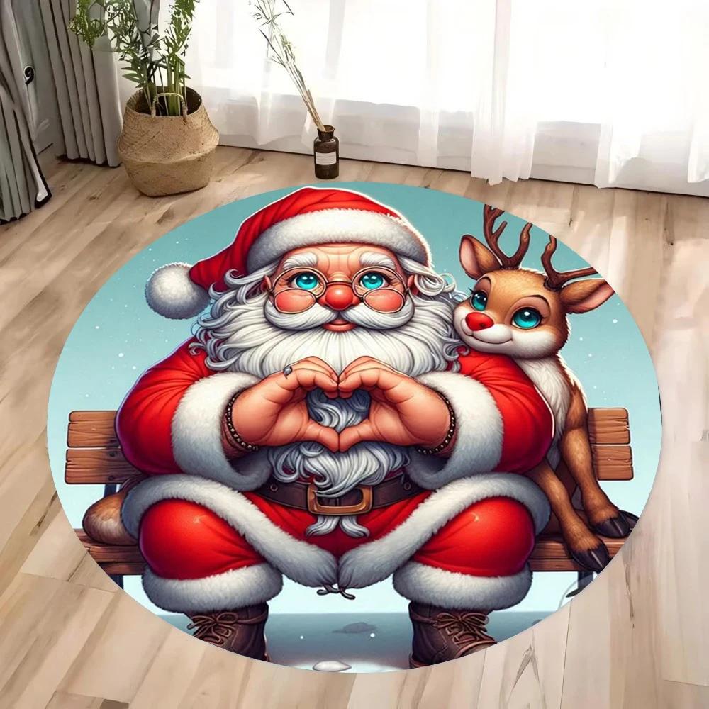 Weihnachtsmann Runder Teppich Wohnzimmer Schlafzimmer Matte Festliche Atmosphäre Dekorierter Weihnachtsbaum Heimteppich Dekoration