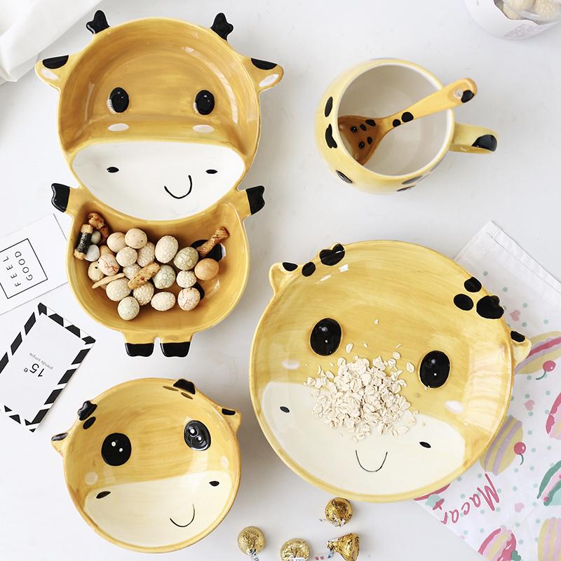 1pc Animal Zoo Dinner Plate Rabbit Bowl Mug Dinnerware Ceramic Porcelain Baby Bear Feeding Dish Children Tableware