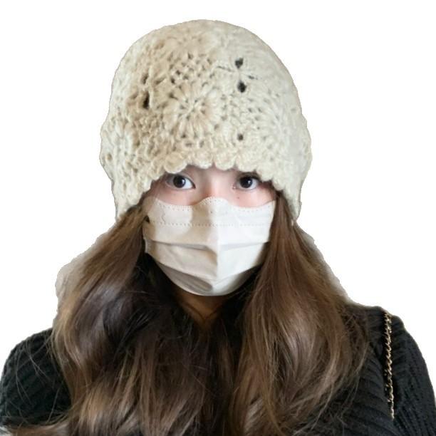 Japanese Handmade Crochet Flower Hollow Baotou Hat Autumn and Winter New Knitted Hat Women's Face Showing Small Pile Hat