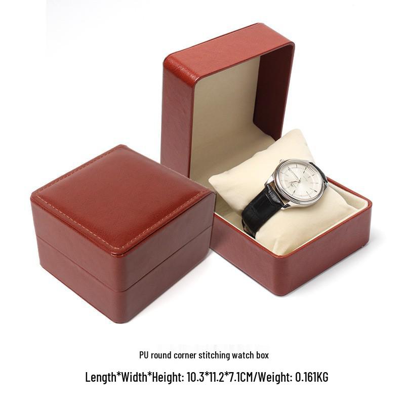 Men's Rounded Corner PU Leather Watch Box - Stylish Flip-Top Design for Storage and Packaging