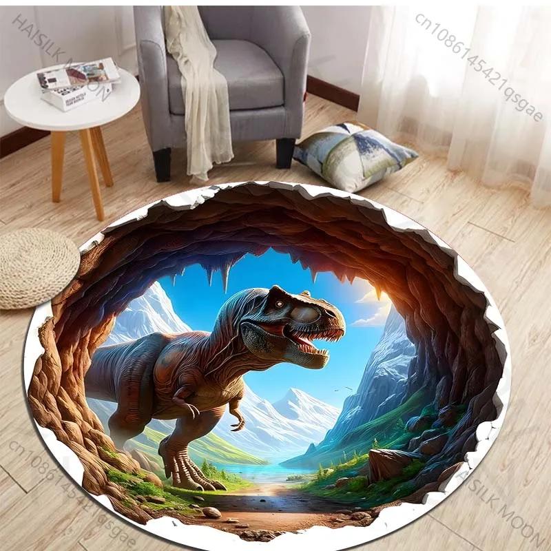 HD 3D Dinosaur Print Round Rugs for Bedroom Area Floor Mats for Kids Room Household Bath Chair Mat Carpet Living Room Home Decor