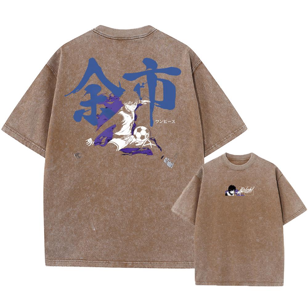 Hot Anime Blue Lock Nagi Seishiro Print Washed T Shirt Men Vintage Tshirts Short Sleeve Streetwear Harajuku Male Cotton T-shirt