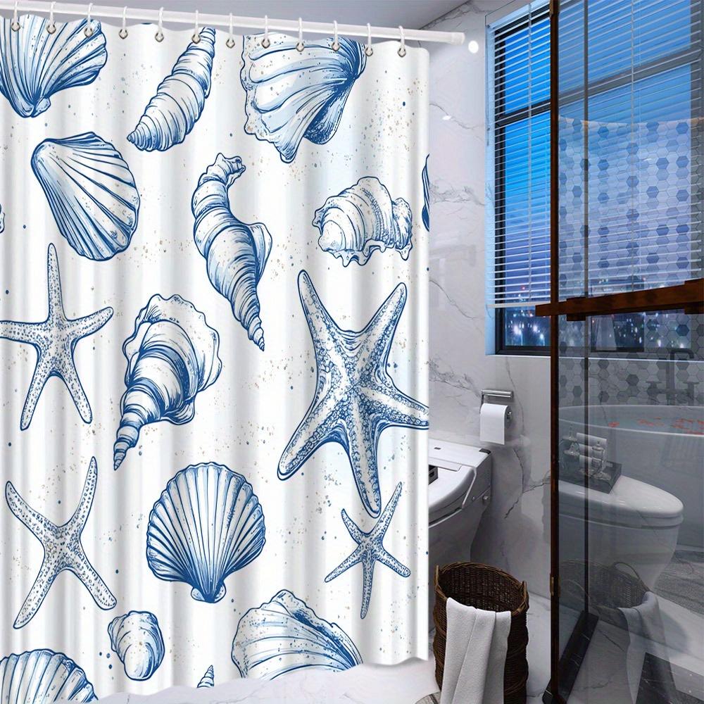 1 pièce Rideau de douche Motif Coquillage et Étoile de mer Style Océan, Tissu Polyester - Lavable en Machine, Convient Pour la Décoration de Salle de Bain