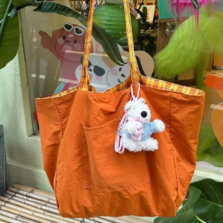 Niche Retro Plaid Canvas Bag Women'S Convenient Commuting Large-Capacity Underarm Bag Double-Sided Shoulder Handbag