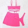 Swimsuit new solid color strap love sexy three-piece skirt bikini sexy swimsuit