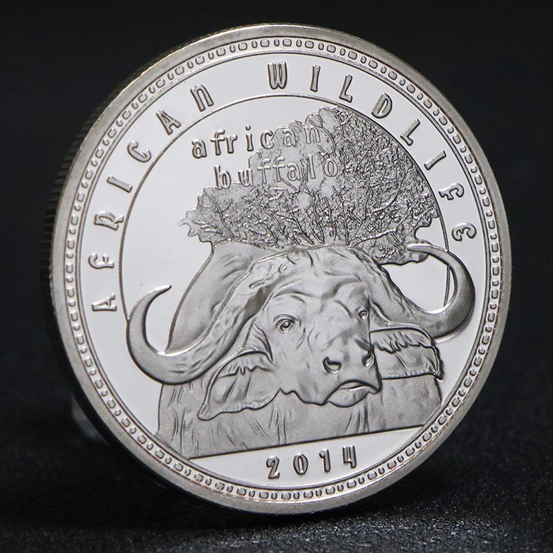 Monete commemorative zambiane africane, monete d'argento con elefante, fauna selvatica, savana africana, monete commemorative con bufalo, regalo di Natale, pensierini per la calza