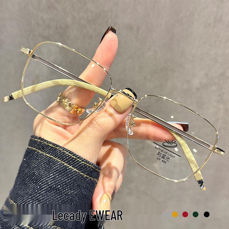 Gold Wire Square Frame Glasses, Lightweight Anti-Blue Light, Unisex, Prescription-Compatible
