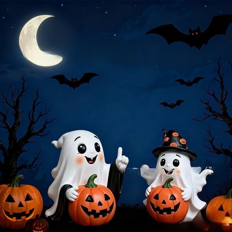 Halloween Ghost Pumpkin Resin Figurehead with A High-end and Niche Design for Desktop Decoration