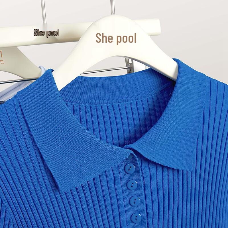 SheePool Women's Polo Collar Knitted Short Sleeve T-Shirt