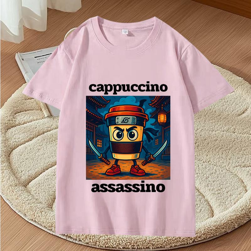 Cappuccino Assassino Graphic T Shirts Funny Italian Brainrot Meme T-Shirt Fashion Casual Short Sleeve T Shirt Streetwear Tops