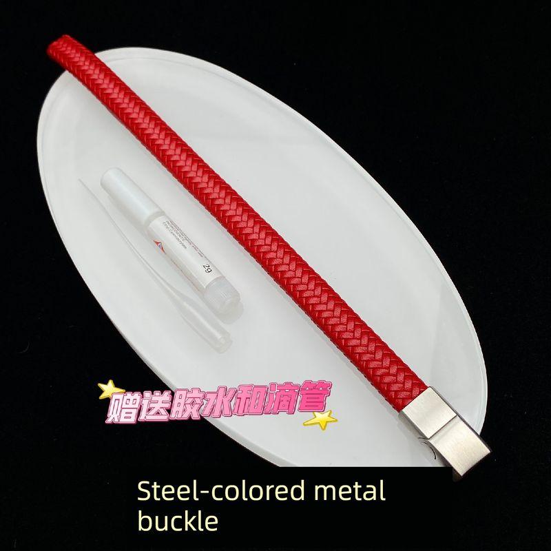 

Products 12 * 6mm Leather Rope Bracelet Tattoo Gold Medal String Accessories with Rope Wide Flat Woven Carrying Strap Thick DIY Free Glue 19cm Steel-colored metal buckle