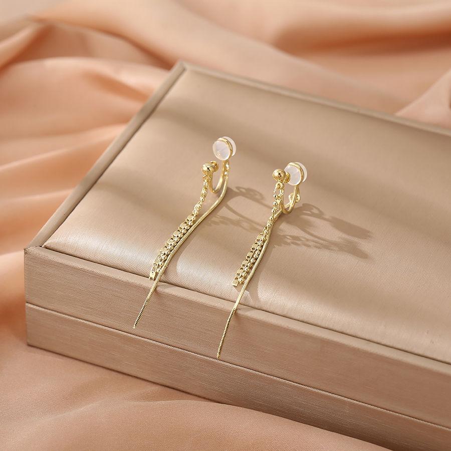 New Fringe Long Earrings Without Piercings Women's Clip On Earrings Zinf Alloy Jewelry