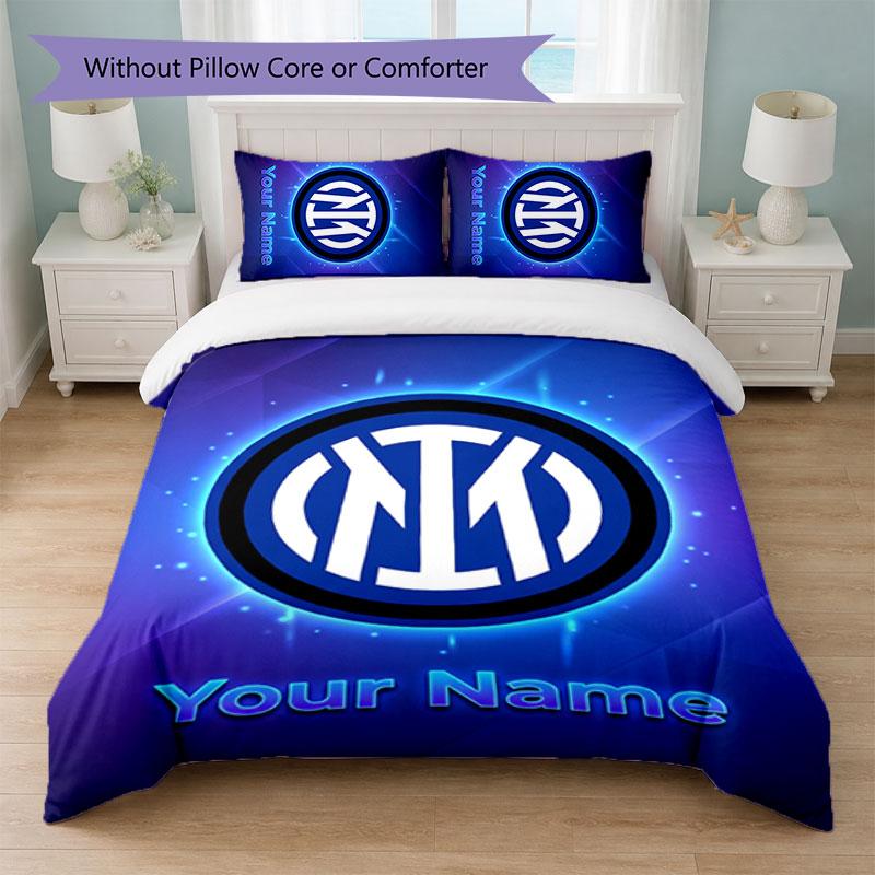 Set Biancheria da Letto Personalizzato Inter Milan con Nome Testo 1 Copripiumino+2 Federe Logo Calcio Regalo Personalizzato per Occasione Speciale Arredamento Camera da Letto