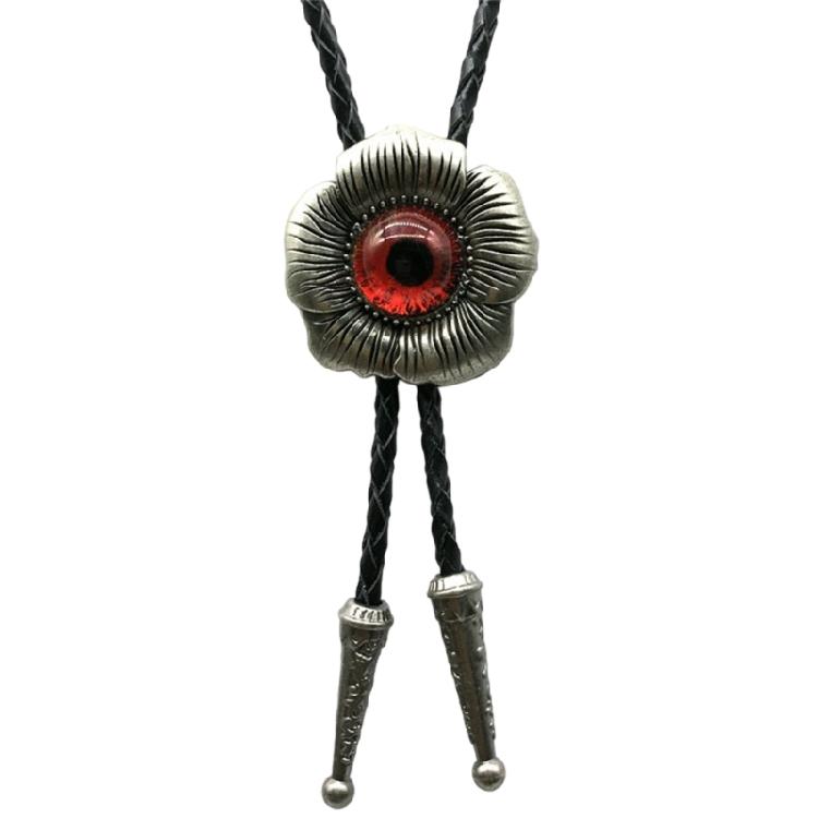 Bolo Tie for Unisex Western Bolo Tie Vintage Flower Evil Eyeball Pendant Faux Leather Rope Adjustable Necktie Necklace