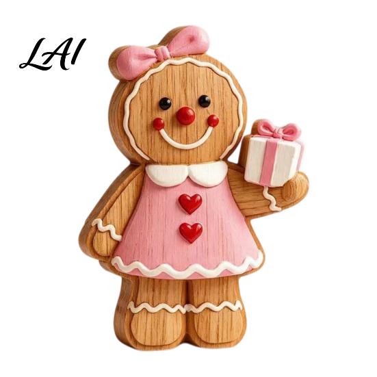 Rustic Xmas Shelf Sitters Christmas Gingerbread Man Ornament Hand Painted Vintage Wooden Tabletop Durable Wood Figurines Figurine Holiday Decor for