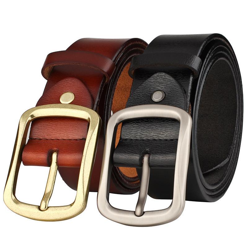 High-quality Men's Leather Belt With Copper Buckle Vintage Retro Style