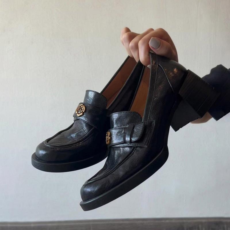 Soft Leather Version~ Retro Thick Heel Loafers Women's Square Head Versatile Medium Heel Small Leather Shoes British Style One-pedal Single Shoes