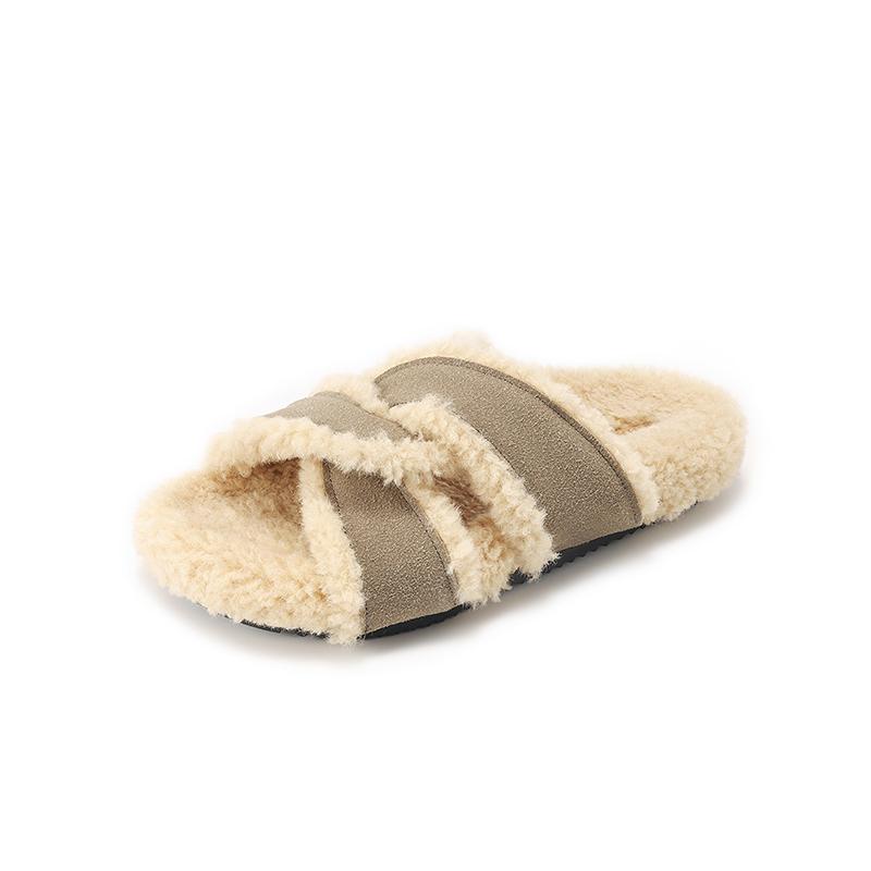 Fashion Women's Luxury Designer Flat Plush Slippers 2024 Autumn and Winter Hot Sale Casual Flocked Lamb Hair Open Toe Slippers Pantufla