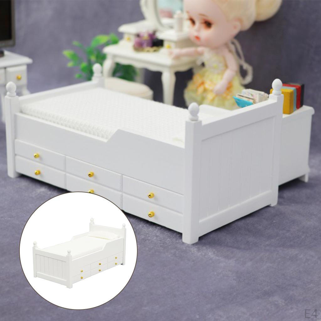 Dollhouse 1:12, Single Miniature Bed with Drawer, Toy Model, Home for Children, Dolls, Furniture,