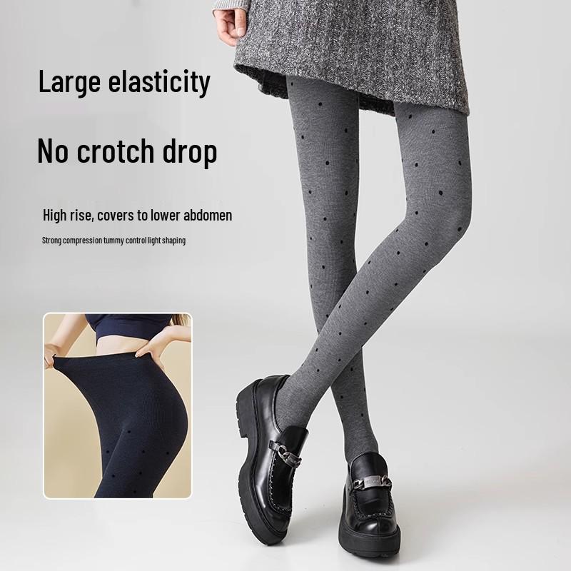 2025 New Style Gray Polka Dot Leggings - Women's Autumn/Winter Plush, Thick, Slimming Pantyhose