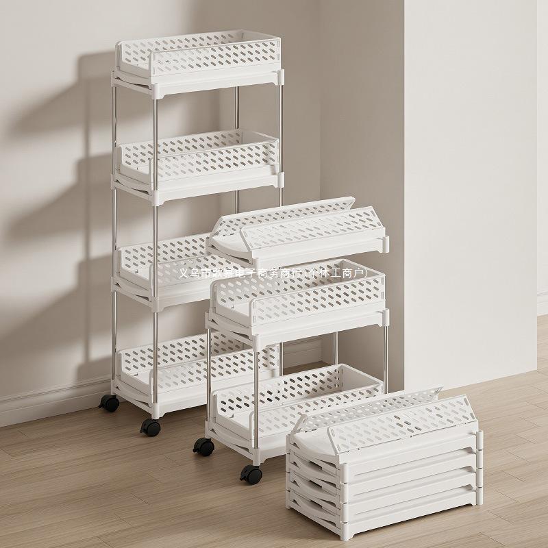 Foldable Multi-Layer Mobile Storage Cart with Wheels for Kitchen, Bedroom, or Bathroom