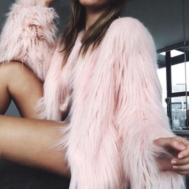 TrendHub Furry Fur Coat Women Fluffy Warm Plus Size Long Sleeve Female Outerwear Autumn Winter Coat Jacket Hairy Collarless Overcoat
