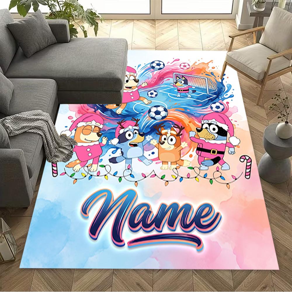 Soccer Fun Bluey Customize Your Name Floor Mat Design for Dining Room Decorate room Kitchen Study room Anti-slip Rug Anime Office Decor Spiritual Gift
