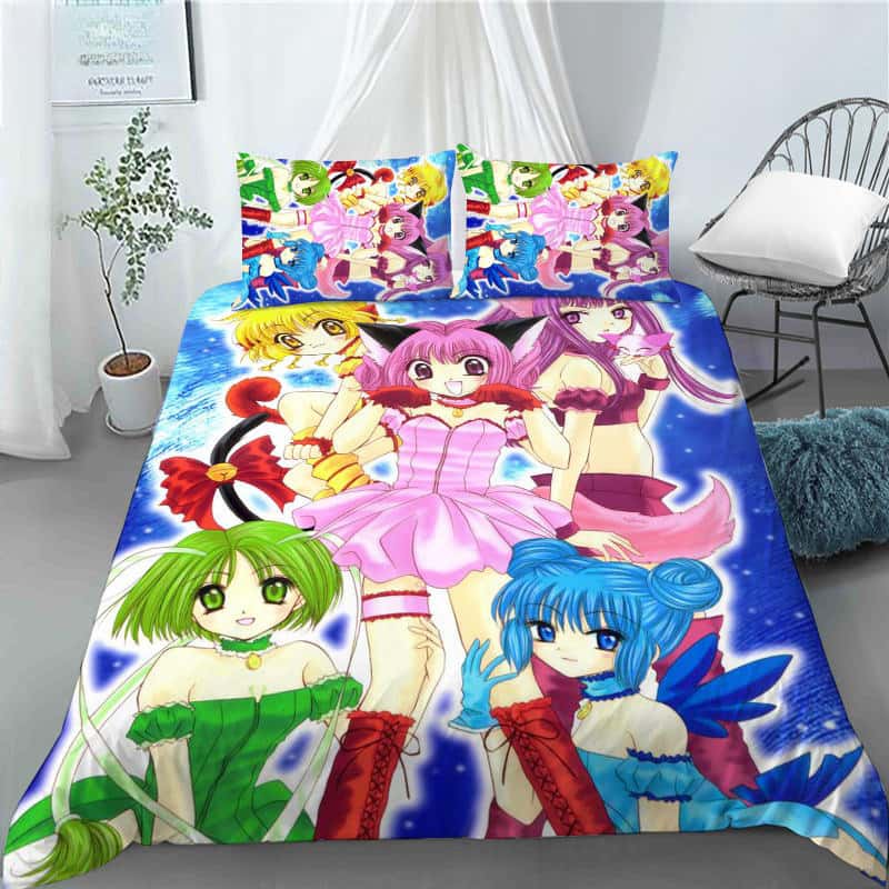 Kawaii Gilrs Anime Tokyo Mew Mew Bedding Set Boys Girls Twin Queen King Size Duvet Cover Pillowcase Bed Boys Adult Home Textiles