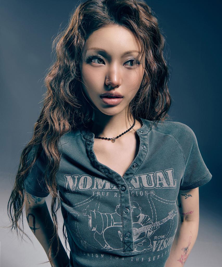 Nomaenyueol No Religion Henley Baby Tee - Washed Charcoal