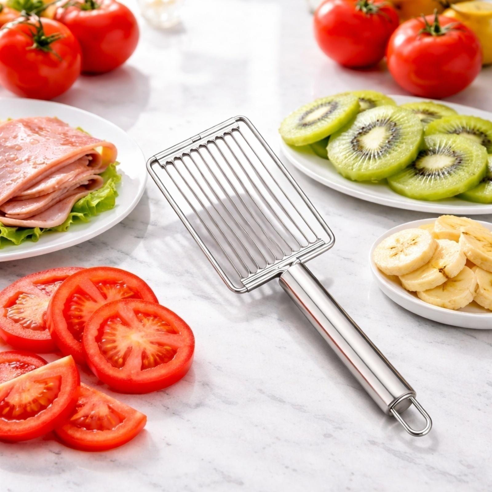

Stainless Steel Handle Slicer Tomato Slicer Ham Slicer Kitchen Food Cutter Slicing Tool for Evenly Cutting Fruits Vegetables and Meats one size серебряный