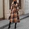 Autumn Winter Women's Plaid Long Trench Coat, British Style European American Outerwear With Belt